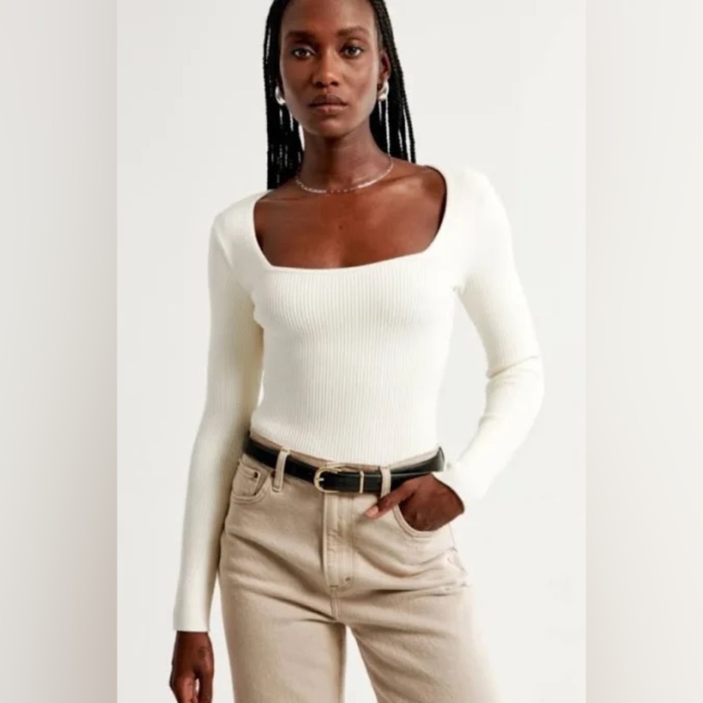 ABERCROMBIE & FITCH RIBBED SQUARE NECK KNIT BODYSUIT
